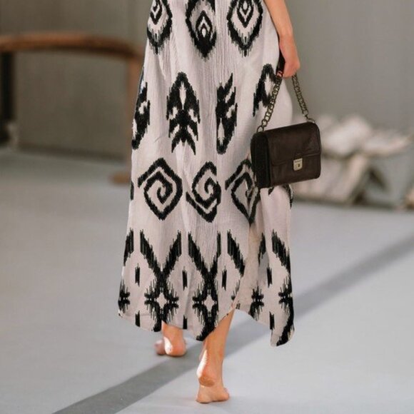 Print Button Down Shirt Dress - Picture 2 of 6